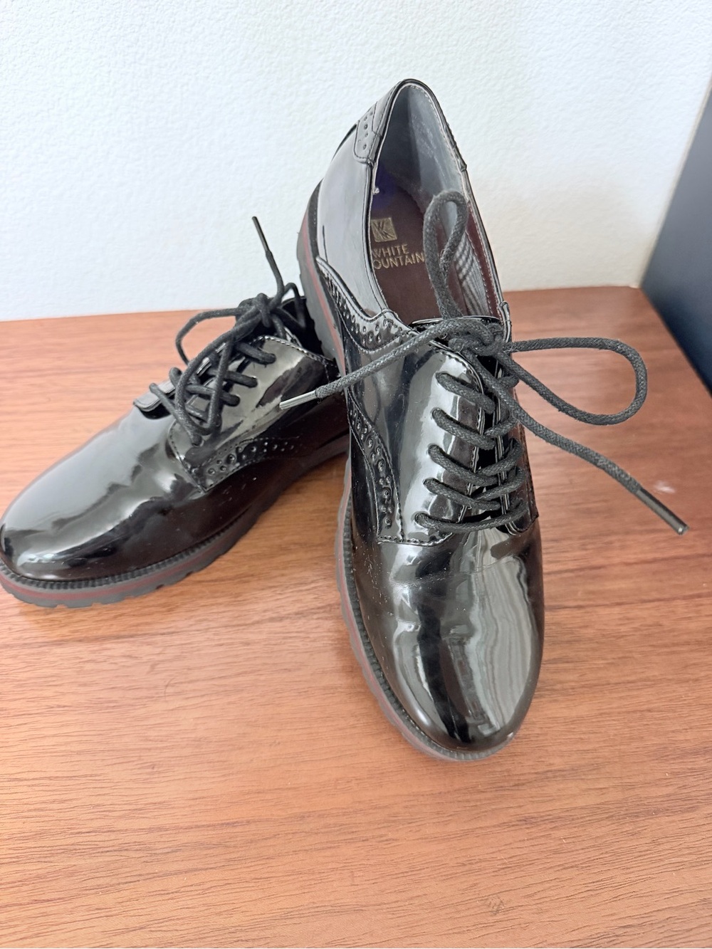 White Mountain Black Patent Lace-Up Derby Oxfords